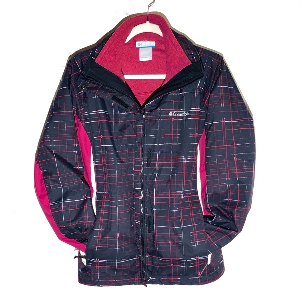 Pink & black Columbia puffer winter coat